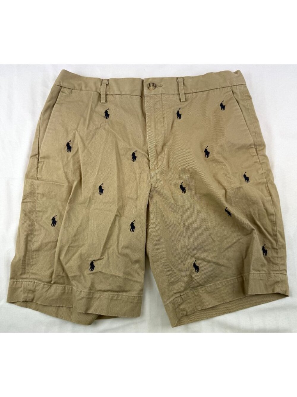 Polo Ralph Lauren Men’s Khaki Flat Front Short Embroidered Pony All Over Size 32